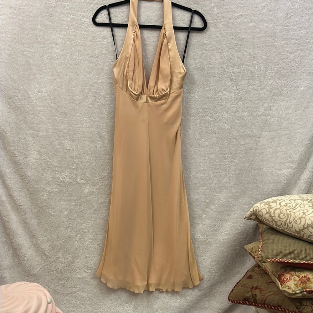 Nicole Miller Collection Peach Champagne Backless Dress w/Silky Drape - Vintage